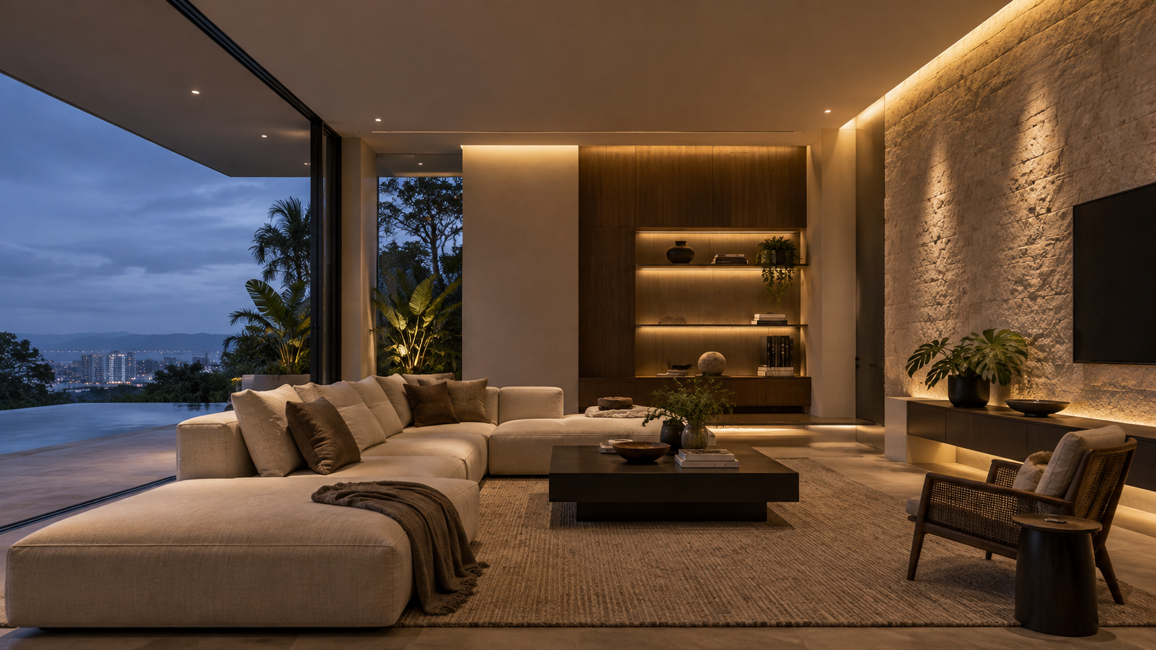 Lighting for Interior Designers & Contractors AI-generated living room concept with warm architectural lighting